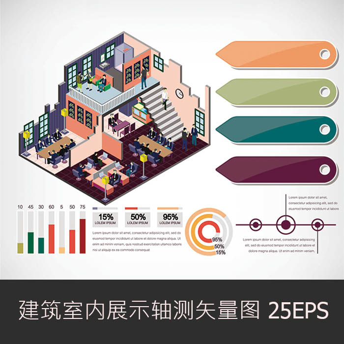 A0747矢量AI设计素材 扁平化Isometric建筑室内空间信息图轴测图