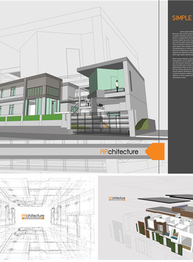 A0648矢量AI设计素材 25张建筑草图风格手绘背景平面设计装饰图案