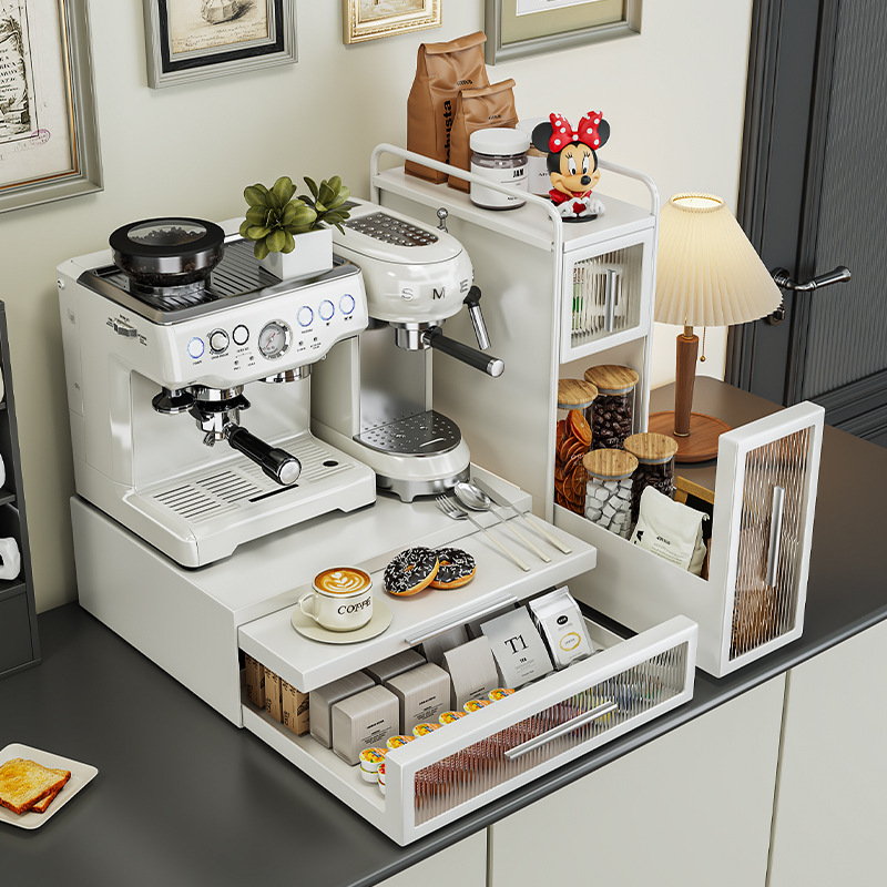 可抽拉台面咖啡机杯子茶包收纳架