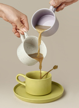 陶瓷马克杯子带碟勺泼墨咖啡杯套装礼盒生日礼物早餐牛奶喝水茶杯