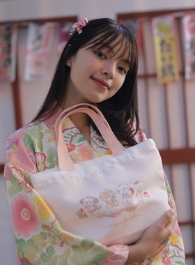 日本Morandi Co Mikko联名款正版单肩手提包托特包帆布袋可爱卡通