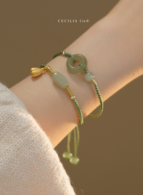 推荐珠宝和田玉平安扣手绳复古手链礼物新款国潮玉石手绳女