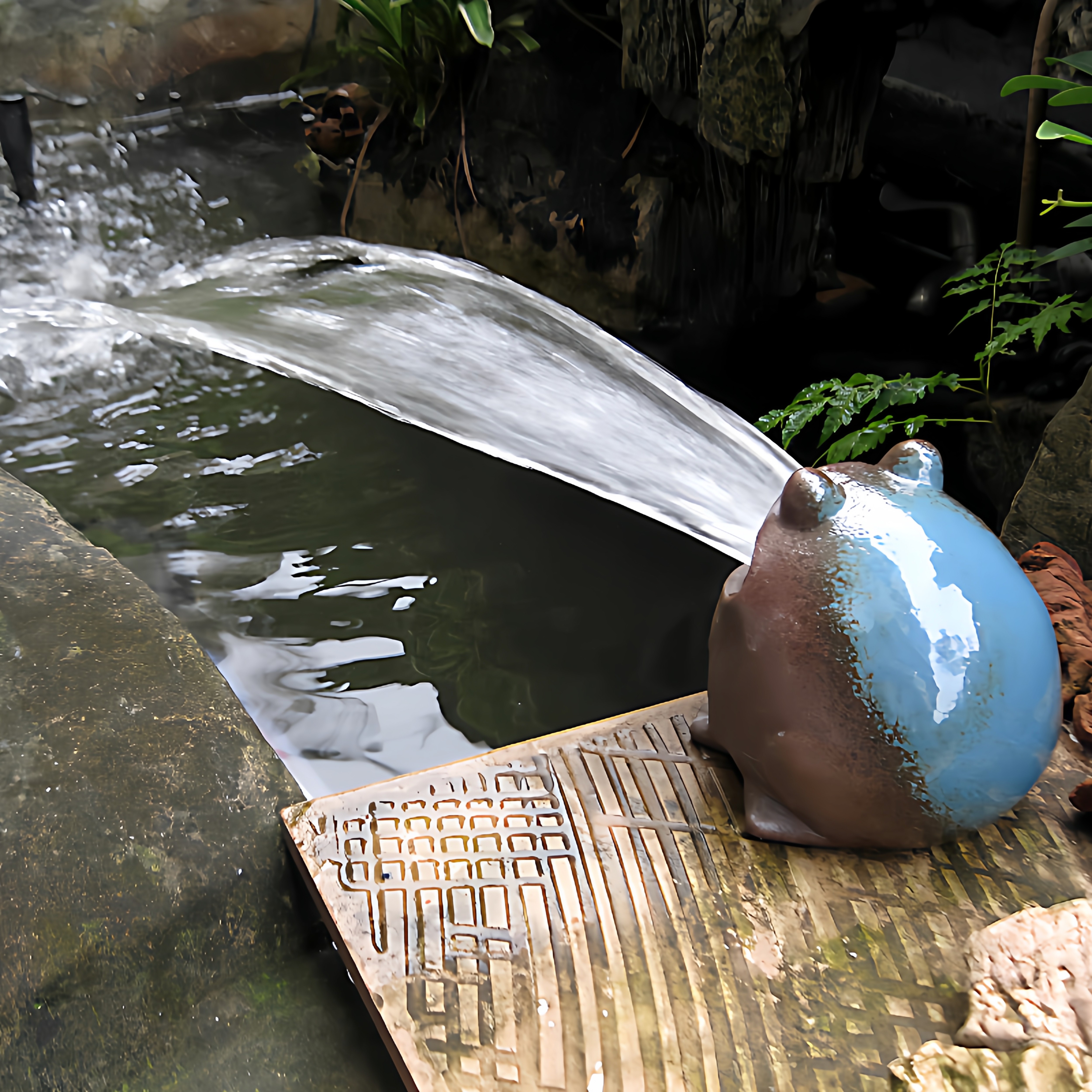 假山庭院鱼池摆件大嘴喷水青蛙
