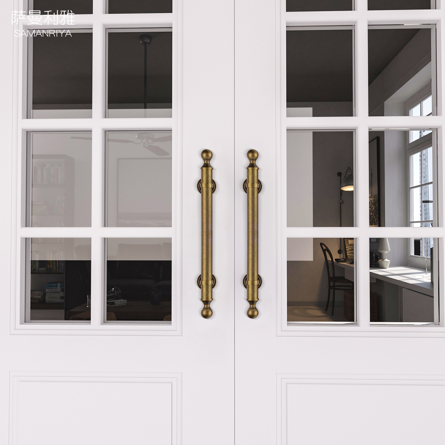 萨曼利雅黄铜材质大门室内大拉手