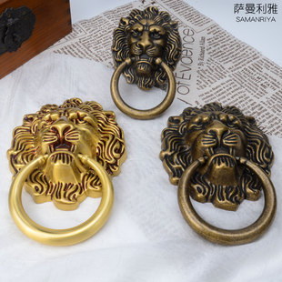 黄铜复古做旧中式敲门器仿古铜门圆环大门鼻老式狮子头全铜拉手