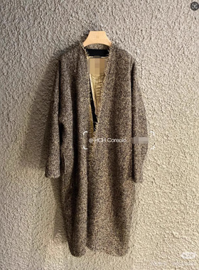 秋冬新款毛呢外套重工拉毛羊毛混纺宽松披肩连帽长款大衣