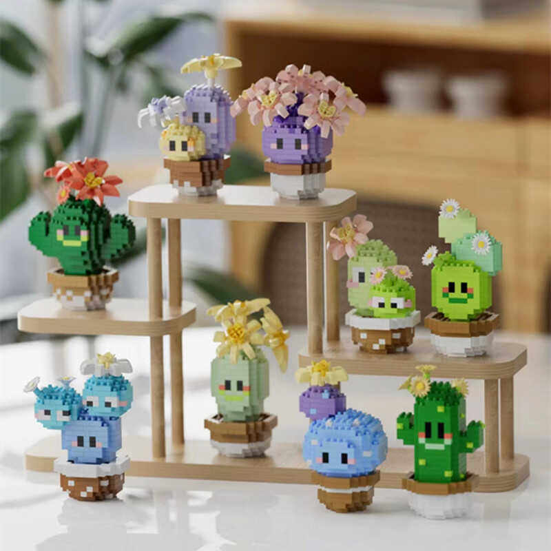 仿真植物仙人掌盆栽积木玩具