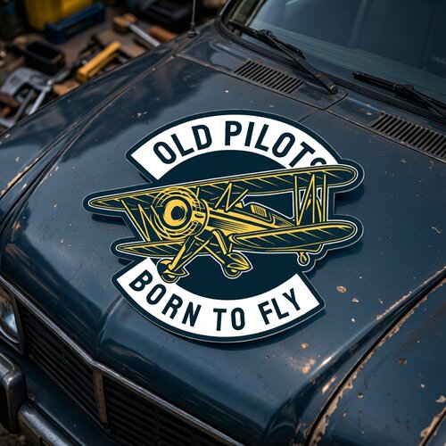 老式飞机OLDPILOTSBORNTOFLY贴纸