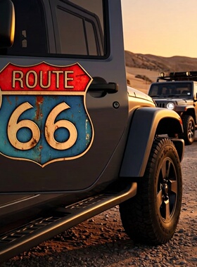 ROUTE 66贴纸V8的Hotrod皮卡道骑自行车的老式复古反光磁性贴