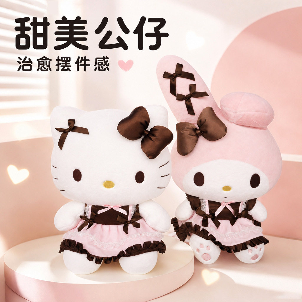 新款正版三丽鸥焦糖美乐蒂HelloKitty毛绒玩具公仔可爱娃娃礼物