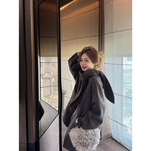 钱美西 2色!苏力羊驼绒立绒双面呢中长围巾大衣 高级感毛呢外套女