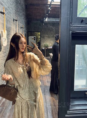 钱美西◆鞠婧一同款1oo桑蚕丝做旧炒色衬衫半裙高级轻薄真丝套装