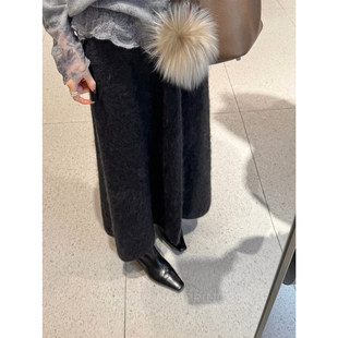 钱美西 100牦牛绒300g重磅拉绒针织半裙冬季高级感显瘦A字长裙女