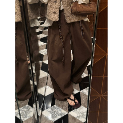 钱美西 100棉多片立裁弧形阔腿裤 民族风流苏工装百搭休闲长裤女