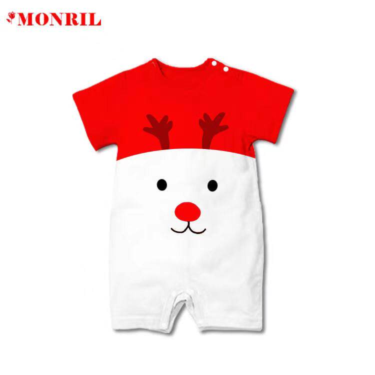 MONRIL圣诞节老人哈衣纯棉小鹿夏季爬服红christmas gift rompers