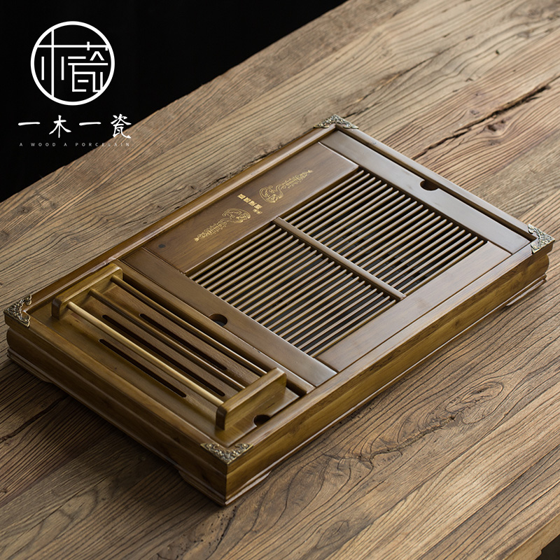 简约干泡茶台实木茶盘功夫茶具茶海储水抽屉长方形托盘家用大号