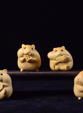 黄杨木雕刻手把件贪吃仓鼠四兄弟木质工艺品送礼品可爱小动物摆件