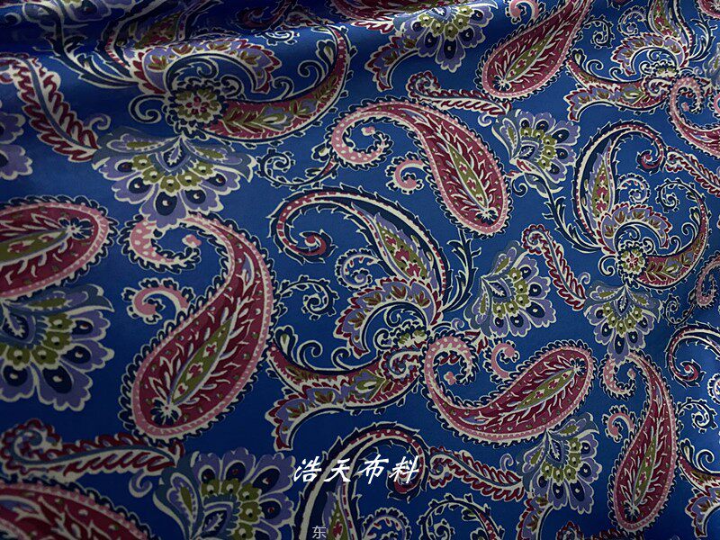 新款蓝底如意花牛奶丝面料连体裤连衣裙舞蹈裙旗袍裙四面弹力布料