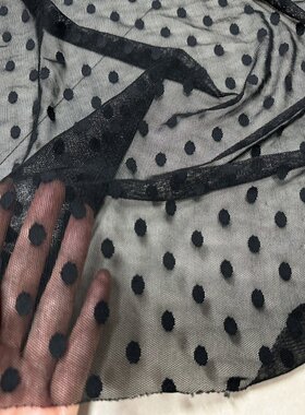 黑色底网纱圆点弹力上衣服装面料