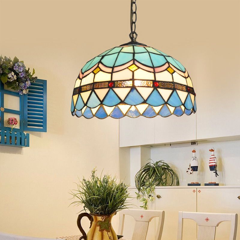 地中海餐厅吊灯蒂凡尼彩色田园欧式饭厅灯玄关咖啡厅吧台单头吊灯