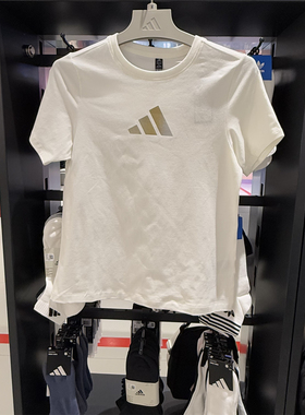 Adidas阿迪达斯女子短袖2025夏休闲大logo圆领运动T恤JM8803 8804
