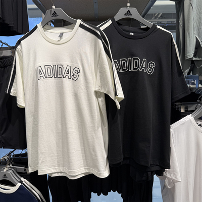 阿迪达斯男子三条纹短袖T恤衫
