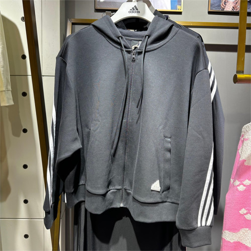 阿迪达斯女子三条纹连帽外套