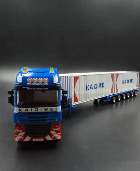 凯迪威625022 合金工程车模重型伸缩平板运输车儿童玩具汽车模型