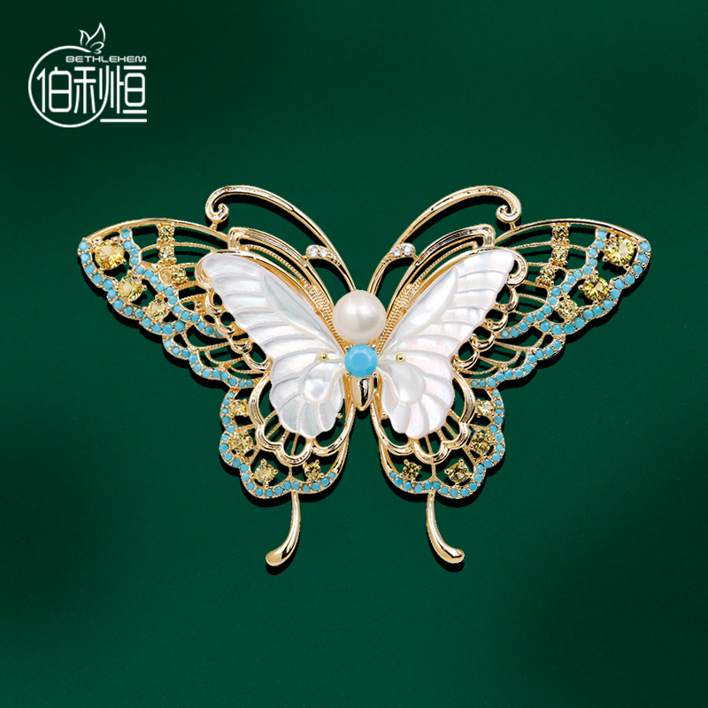 轻奢高级感蓝色锆石蝴蝶胸针