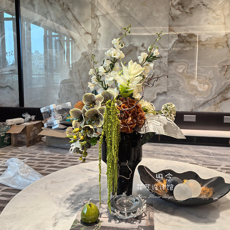 售楼处样板房餐桌花艺台花仿真花设计师花定制创意格调装置卫生间