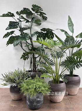 落地大盆植物造景大堂装饰售楼处样板房花艺轻奢组合大绿植仿真树
