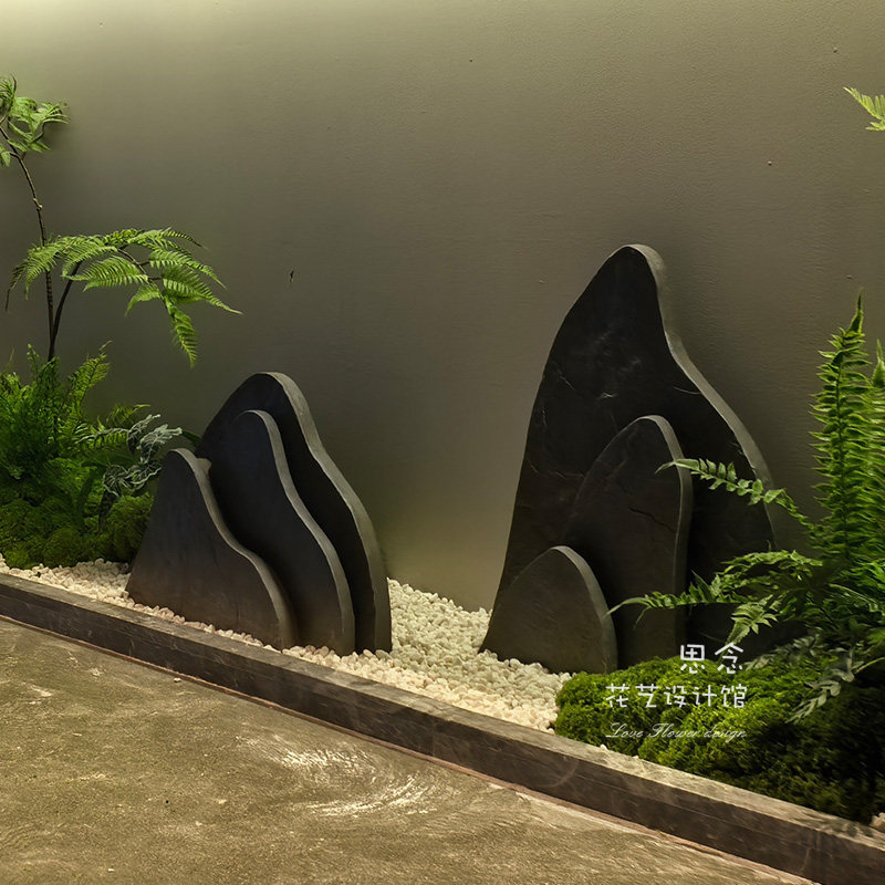 室内仿真绿植造景楼梯下干景仿真竹子植物假山摆件阳台橱窗景观