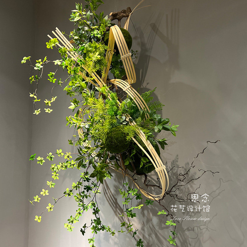 仿真吊挂植物吊钟绿植定制设计居家壁挂简约轻奢室内花艺装置客厅