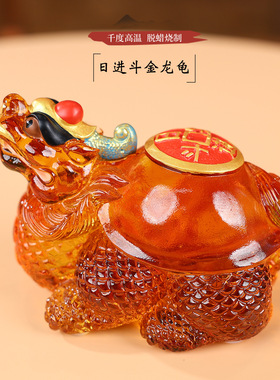 琉璃龙龟彩绘摆件办公家居装饰