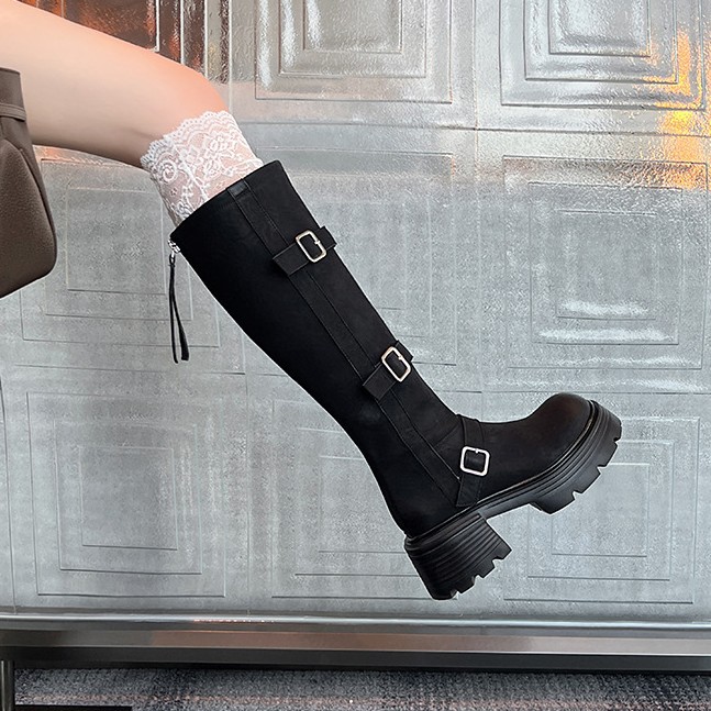 【柔软羊皮】大叔家真皮厚底增高骑士靴2025年秋冬显瘦加绒长筒靴