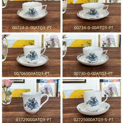 阿波尼铂金蓝色纯手工手绘茶杯碟