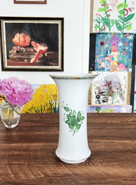 现货 礼盒装 纯手工手绘 匈牙利进口 Herend赫伦阿伯尼绿色花瓶