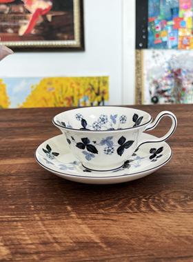 现货礼盒装 Wedgwood威基伍德野草莓墨蓝Inky Blue欧式骨瓷茶杯碟