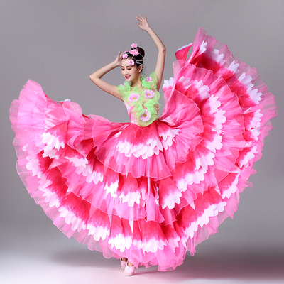 西班牙开场舞大摆裙演出服装2019新款成人女大气花瓣裙舞蹈服长裙