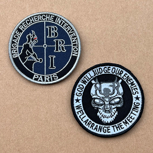 刺绣魔术贴章法国侦查行动臂章上帝的审判骷髅头徽章户外战术士气