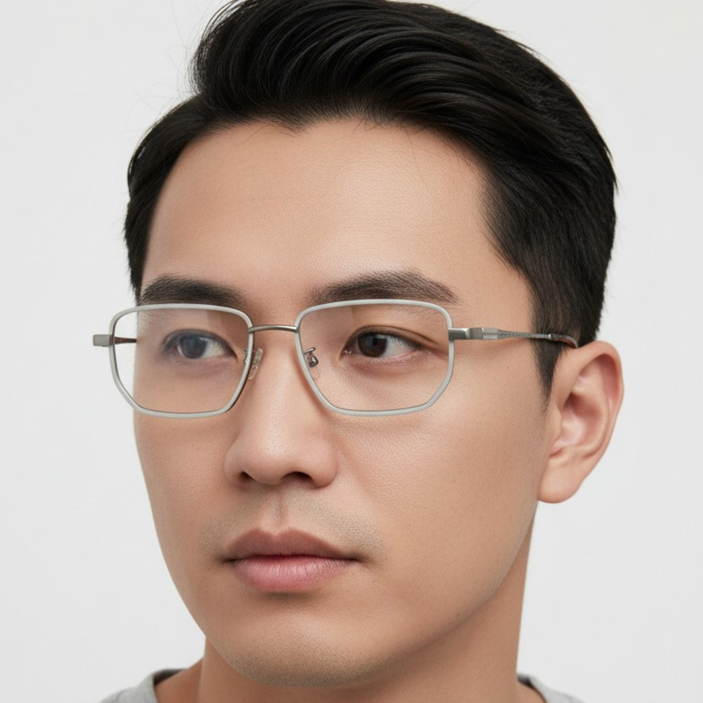 Charriol夏利豪眼镜框男纯钛超轻方框商务大脸加宽白色眼镜架0040