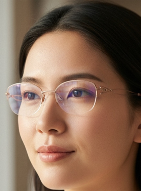 日本Charmant夏蒙眼镜架心弦半框超轻线钛近视纯钛眼镜框女款2917