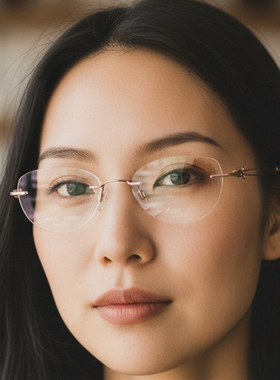 日本CHARMANT夏蒙眼镜架线钛纯钛超轻无框小脸气质眼镜框女款2915