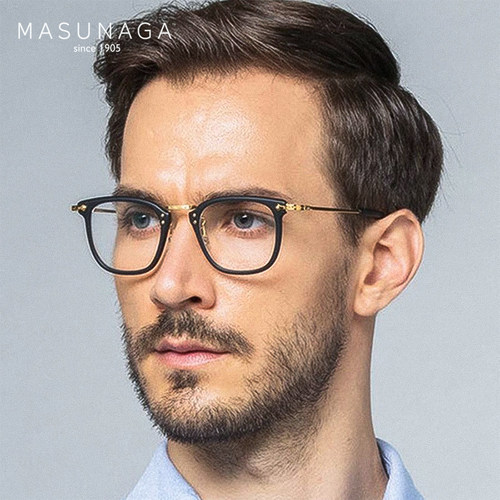 Masunaga商务黑框纯钛男士眼镜架