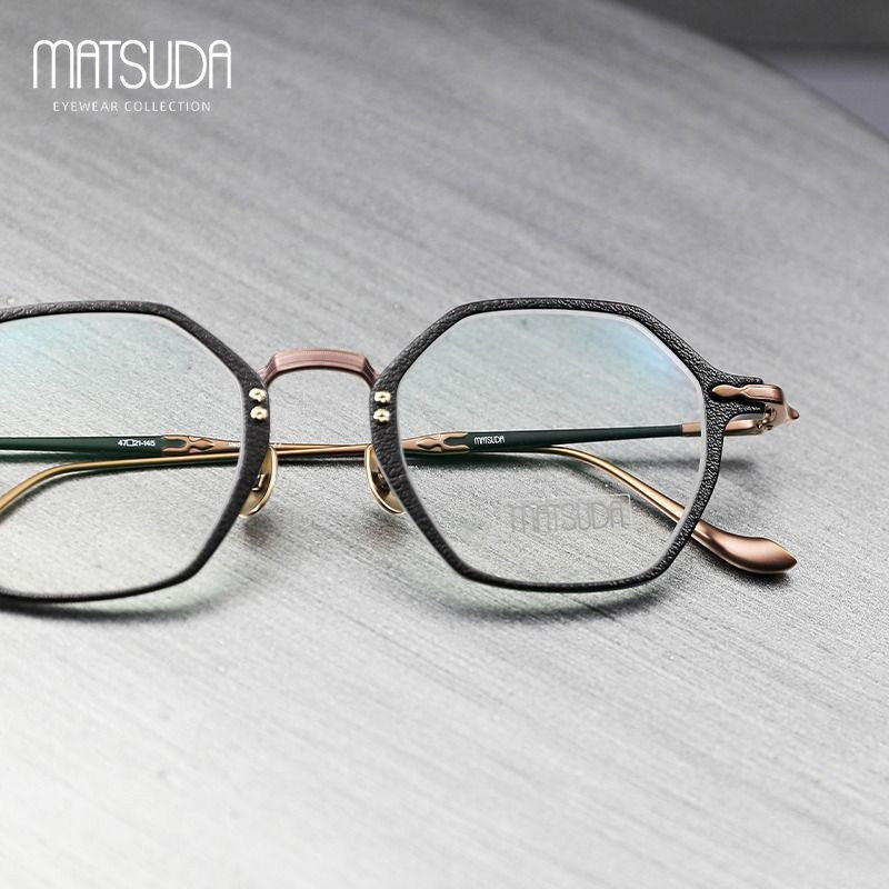 日本MATSUDA松田眼镜框男女款纯钛超轻复古多边形手工眼镜架M3133