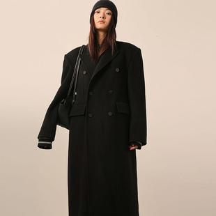 呢子大衣 韩系过膝显瘦中长款 黑色赫本风西装 领毛呢外套女秋冬新款