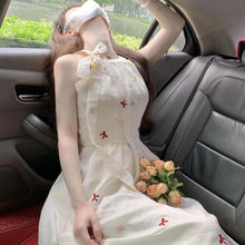 法式甜美收腰蝴蝶结碎花连衣裙夏季新款无袖气质显瘦温柔仙女长裙