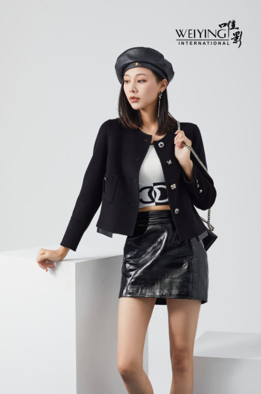 唯影WEIYING秋冬新品纯色双面羊绒大衣女短款轻奢小香风外套087