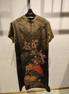 唯影WEIYING夏季新品女装丝缎连衣裙仿真丝改良旗袍花色裙子24858