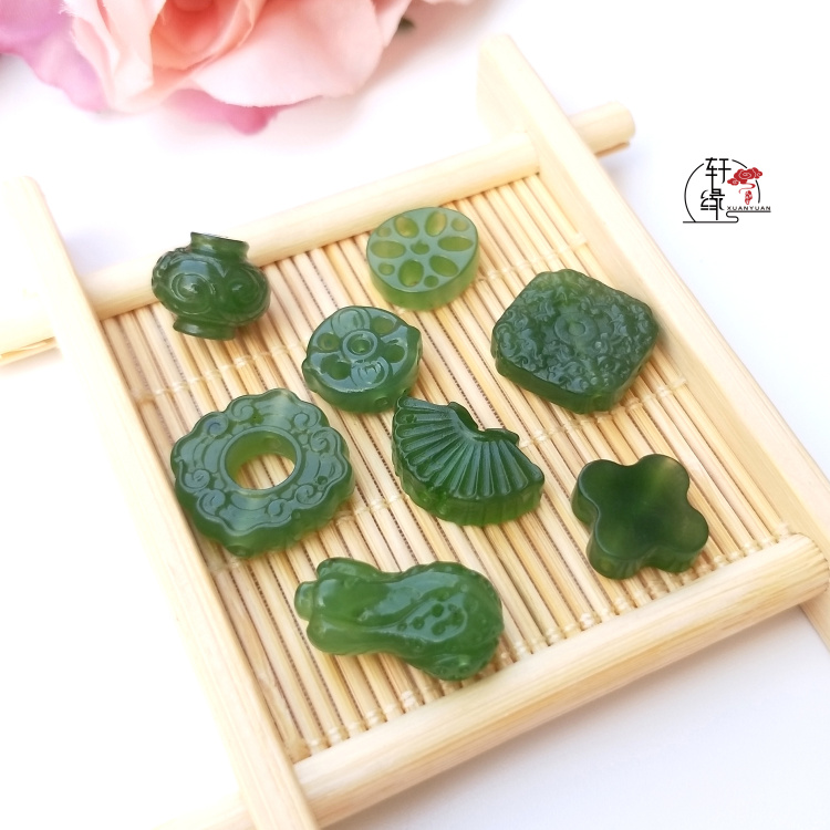 diy碧玉雕刻仿古四叶草扇子背云